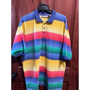 Vintage Bugle Boy Company Striped Polo Shirt Colorful Cotton Blend Mens XL